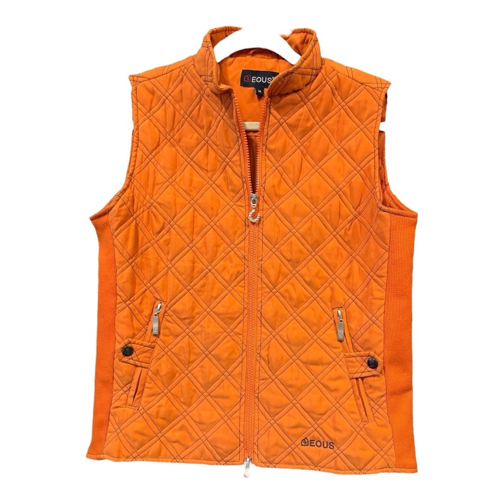 EOUS Quilted Orange Riding Vest Horseshoe Zipper Equestrian stretch side M BJ3
